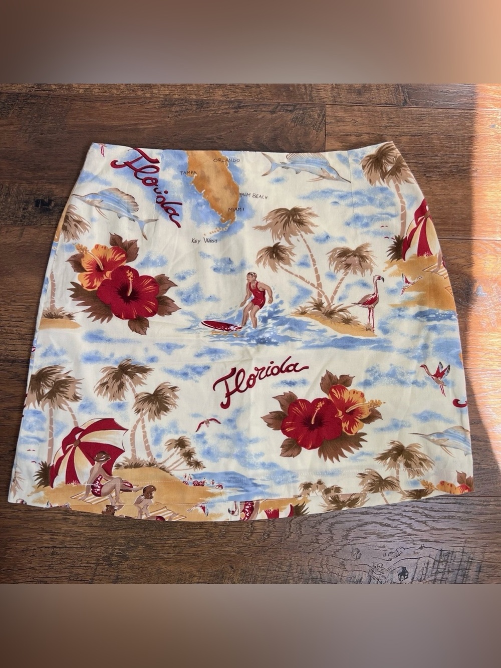 Felice Pappas Tropical Florida Scenic Print Skirt Size Medium
